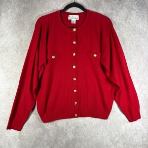 Vintage Milano Design Group Cardigan Women XL Red Gold Button Knit Classic Retro